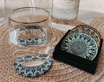 Coasters set of 6 | Glass coasters, decorative coasters for cups and glasses (Boho)