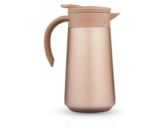 Schlichte Thermoskanne 0,8 Liter | Kanne für Kaffee, Tee & Wasser | Gold, Black Edelstahl | Quick Tip Verschluss