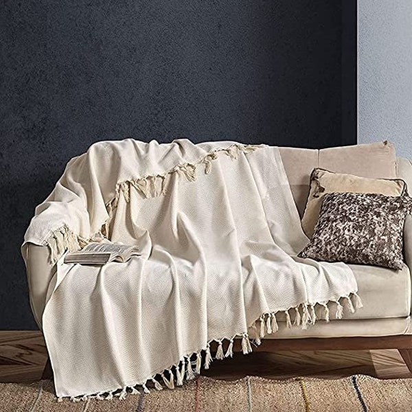 Tagesdecke Bett Sofa Sessel Picknickdecke | Bettüberwurf Wohndecke Wendedecke modern blanket | 100% Baumwolle Oeko-Tex® | (Tulum 170x230cm)
