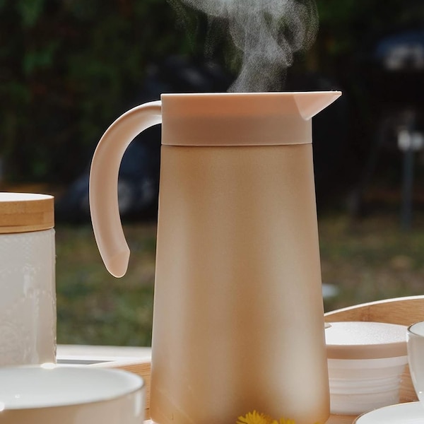 Schlichte Thermoskanne 0,8 Liter | Kanne für Kaffee, Tee & Wasser | Gold, Black Edelstahl | Quick Tip Verschluss