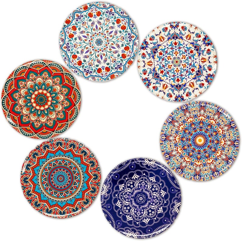 6er Set Glasuntersetzer Coaster mit marrakeshischen Farben und Muster