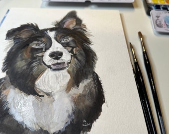 Hand Painted Watercolor Pet Portrait Custom Birthday Gift Dog Cat Pet Keepsake Picture from Photo Painting