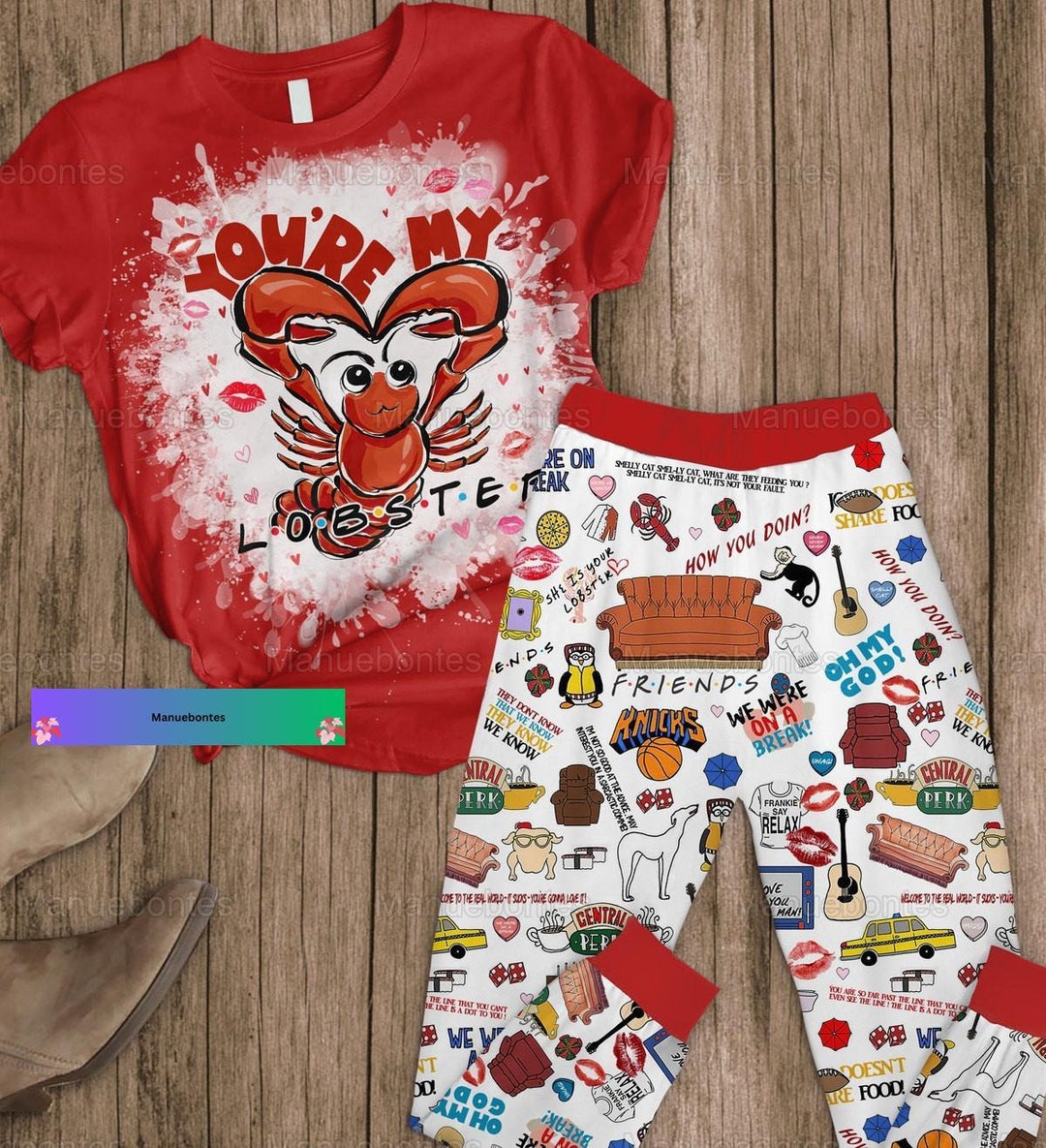 Friends Tv Show Pajamas Set, Lobster Friends Pajamas, Friends Smelly