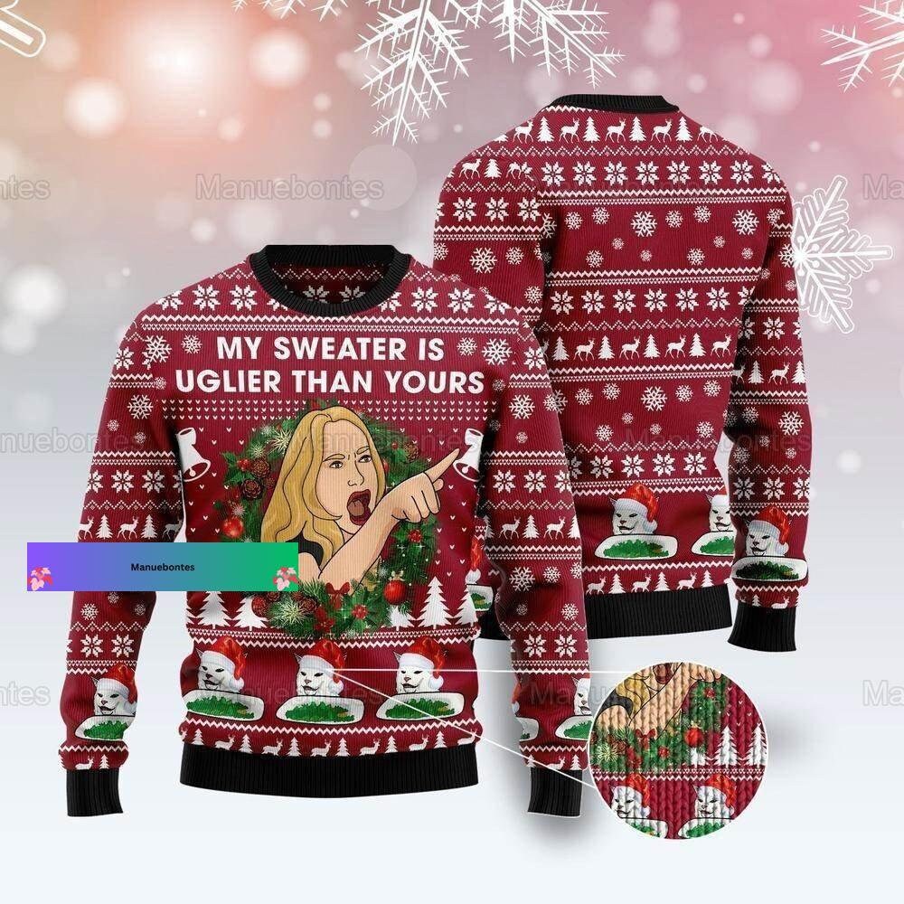 Eletees Woman Yelling at Cat Meme V2 Ugly Christmas Sweater