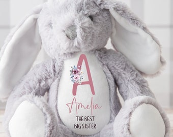 Personalised Big Sister Gift, Big Sister Teddy, New Baby Announcement,Little Sister Gift, Girls Gift, Bunny Rabbit,Gift For Big Sister,