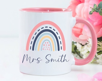 Personalised Teacher Gift, Rainbow Mug, End of Term Teacher Gift, Headteacher Gift, Teaching Assistant, Nursery Teacher, Thank You Gift