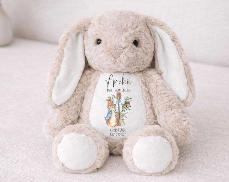 Personalised Christening Gift,Peter Rabbit Teddy,Baptism,Boys Christening Gift,Bunny Rabbit,Christening Gift For Boy,Gift for Boys immagine 1