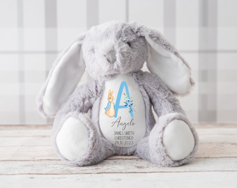 Personalised Christening Gift,Peter Rabbit Teddy,Baptism,Boys Christening Gift,Bunny Rabbit,Christening Gift For Boy,Gift for Boys image 1