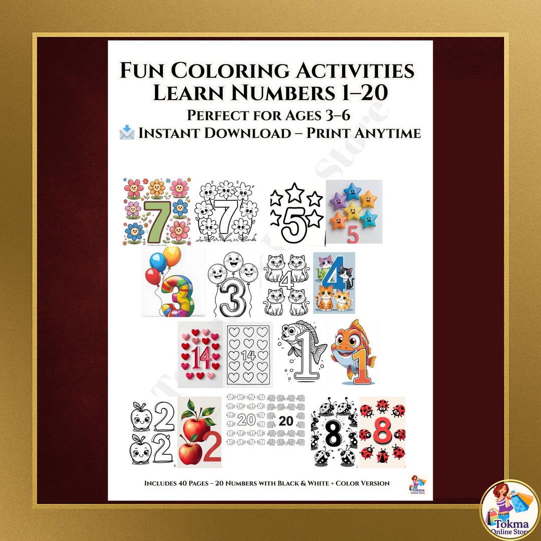 123 Number Coloring Book for Kids – Learn Numbers 1 to 20 – Printable ...