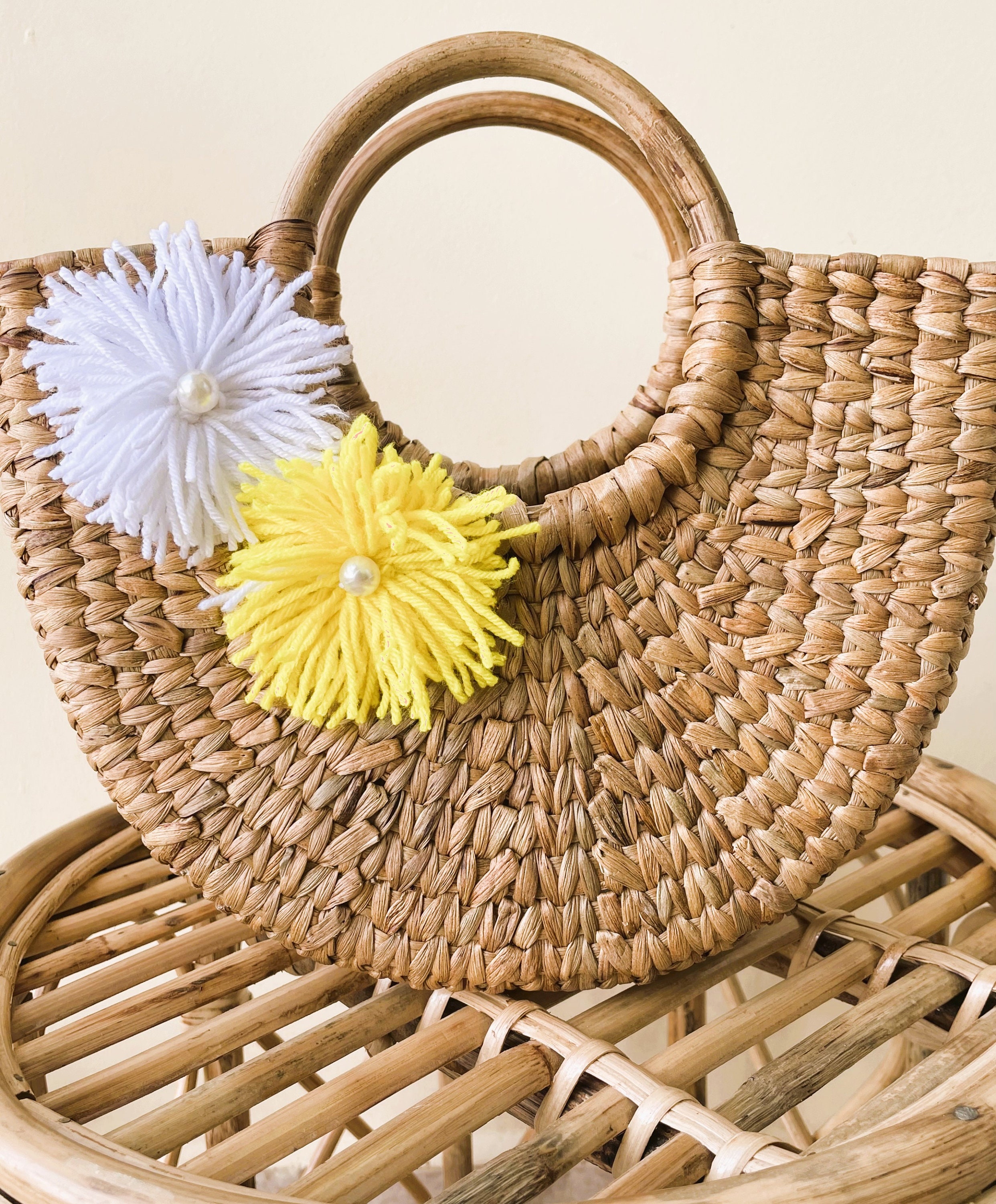 Water Hyacinth Crescent Boho Basket Bag - Small - Set of 2 - Etsy