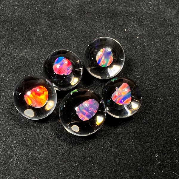 small tumbled rainbow opal glass blown marble, 13-14mm