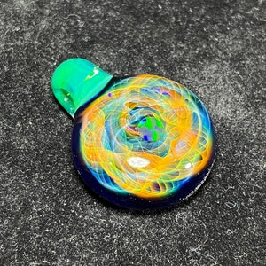 Gold and silver fumewarp pendant with green fire cabochon opal and green energy bail