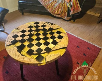 Olive Wood Resin Chess Table: Modern Chessboard Set, Professional Chess Stand