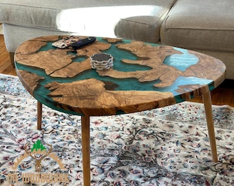 Handmade Olive Wood Epoxy Coffee Table: Modern Rustic Design