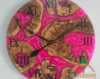Custom Olive Wood Resin Wall Clock: Modern Epoxy Clock