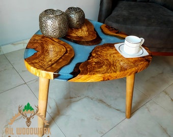 Handmade Olive Wood Resin Coffee Table: Modern Epoxy Sofa Table