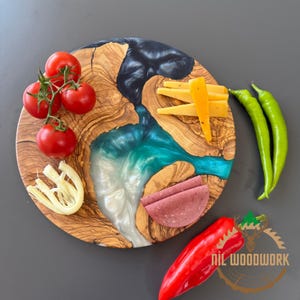Resin and Olive Wood Charcuterie Board, Epoxy Cheese Board, Cutting Board, Chopping Board, Resin Serving Board, Serving Platter, Kitchen