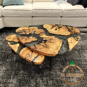 Custom Designed Large Coffee Table, Uniquely Designed Olive Wood Epoxy Coffee Table, Modern Coffee Table, Bedside Table, Rustic Coffee Table