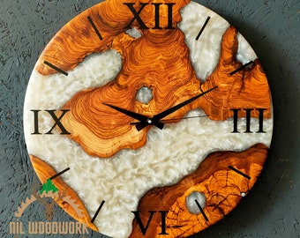 Personalized Design Resin Wall Clock Made from Olive Wood, Modern Wall Clock, Epoxy Resin Wall Clock with Modern Elegance, Unique Wall Clock