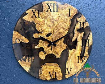 Personalized Olive Wood Resin Wall Clock: Modern Epoxy Art