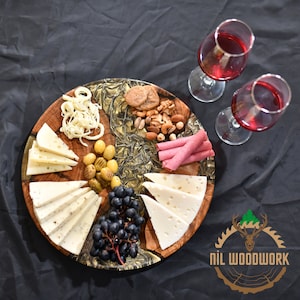 Resin & Olive Wood Charcuterie Board, 14&#39;&#39; Cheese Board, Unique Design Decor, Serving Tray, Home Gift, Kitchen, Special Resin Board