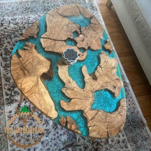 Special Designed Large Coffee Table, Uniquely Designed Olive Wood Epoxy Coffee Table, Modern Coffee Table, Bedside Table, Sofa Table