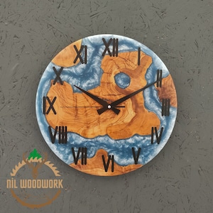 Resin & Olive Wood Wall Clock, 14&#39;&#39; Epoxy Wall Clock, Home gift, Rustic Olive Wood Wall Clock, Unique Wall Clock, One of a kind Wall Clock