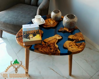 Personalized Design Resin Coffee Table, Uniquely Beautiful Resin Coffee Table Made of Olive Wood, Modern Coffee Table, Rustic Coffee Table