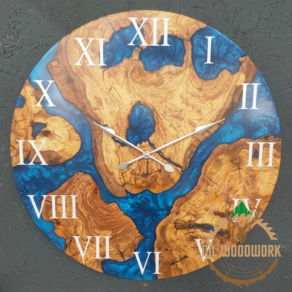 Resin Wall Clock Made of Olive Wood, Personalized Design Epoxy Wall Clock, Elegant Resin Wall Clock, Handcrafted Modern Home Decor