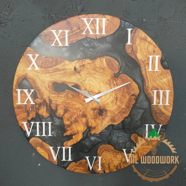 Unique Handcrafted Resin Wall Clock with Stunning Olive Wood Design, Elegant Olive Wood Resin Wall Clock, Artisan Home Decor, Modern Walls