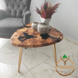 Personalized Epoxy Resin Coffee Table Made of Olive Wood, Unique Wooden Resin Coffee Table, Modern Elegance Sofa Table, Large Coffee Table