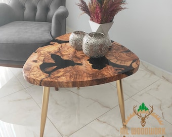 Personalized Olive Wood Epoxy Resin Coffee Table: Modern Elegant Sofa Table