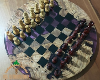 Handmade Olive Wood Resin Chess Set: Personalized Modern Board