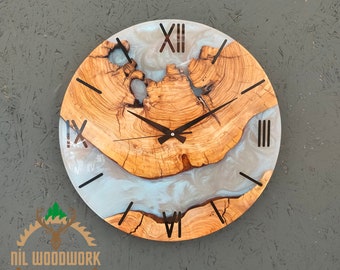 Resin and Wood Wall Clock | 18" Wall Clock | Home Decor Wall Clock | Wood Wall Art | Resin Wall Art | Unique Wall Clocks | Silent Wall Clock