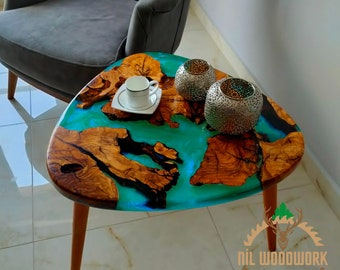 Personalized Epoxy Resin Coffee Table Made of Olive Wood, Unique Wooden Resin Coffee Table, Modern Elegance Sofa Table, Rustic Coffee Table