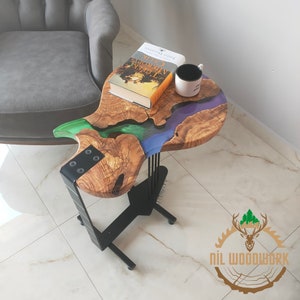 Personalized Design Guitar Stand Made of Resin and Olive Wood, Unique Wooden Resin Coffee Table, Modern Elegance Sofa Table, End Table