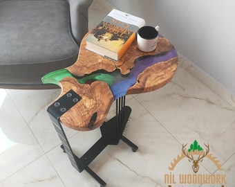 Personalized Olive Wood Resin Guitar Stand: Modern Sofa End Table