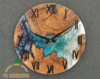 Personalized Design Olive Wood Resin Wall Clock, Epoxy Wall Clock in Modern Elegance, Uniquely Beautiful Olive Epoxy Wall Clock, Resin Art