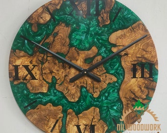 Handmade Olive Wood Resin Wall Clock: Modern Epoxy Clock