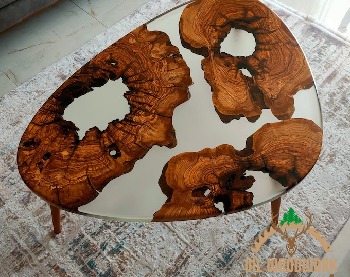 Clear Resin Coffee Table, Epoxy Coffee Table, Rustic Coffee Table