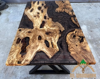 Handmade Olive Wood Epoxy Resin Dining Table: Modern River Table