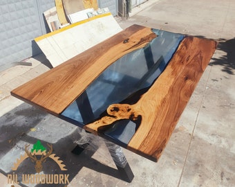 Personalized Walnut Table Made of Walnut Wood, Unique Walnut Epoxy Table for Dining Room, Walnut Dining Table, Reclaimed Wood Dining Table