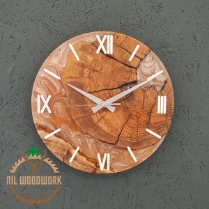 Resin & Olive Wood Wall Clock, 14&#39;&#39; Epoxy and Olive Wood Wall Clock, Home gift, 3D Epoxy Wall Clock, Modern Wall Clock, Unique Wall Clock