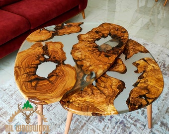 Personalized Olive Wood Resin Coffee Table: Modern River Table