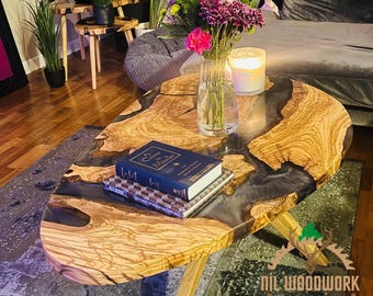 Handcrafted Olive Wood Resin Coffee Table: Modern Sofa Table