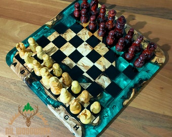 Made to Order Resin Chess Board Made of Olive Wood, Unique Handmade Resin Chess Set, Modern Chess Board, Wooden Chess Board, Luxury Chess