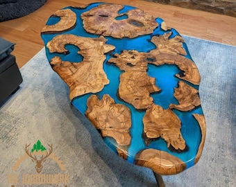 Handcrafted Olive Wood Resin Coffee Table - Modern Live Edge Design