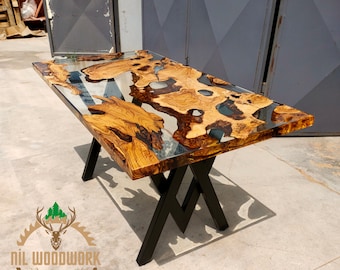 Personalized Olive Wood Epoxy Dining Table: Modern Resin River Table