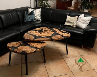 Custom Olive Wood Epoxy Coffee Table: Rustic Modern Sofa Table