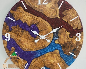 Handmade Olive Wood Epoxy Wall Clock: Modern Resin Art
